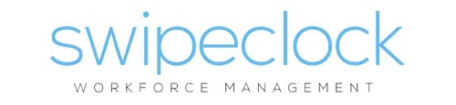 Swipeclock workforce management logo with stylized text in blue tones for partners.